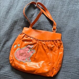 Harveys Orange Shoulder Bag with Pink Fish Design